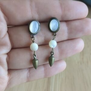 Elegant Cream and Brass Dangle Earrings
